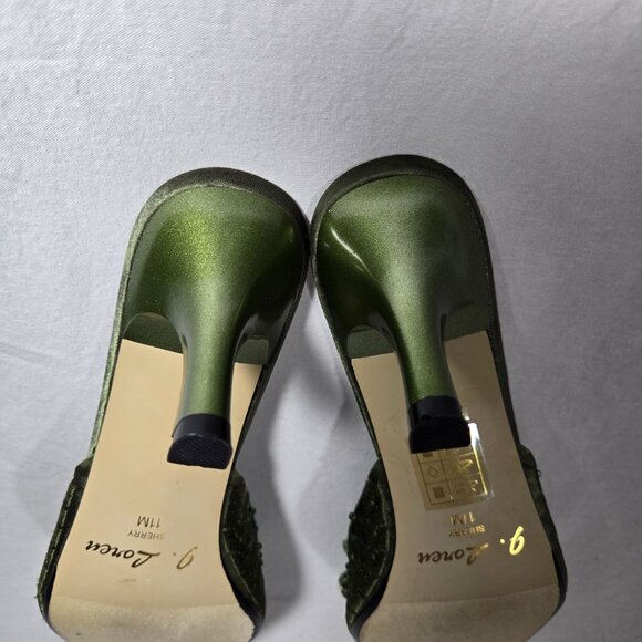 Vintage Y2K Hipster Fairy Hunter Green Floral Beaded Pointed Toe Mules Size 11M. - Picture 15 of 17